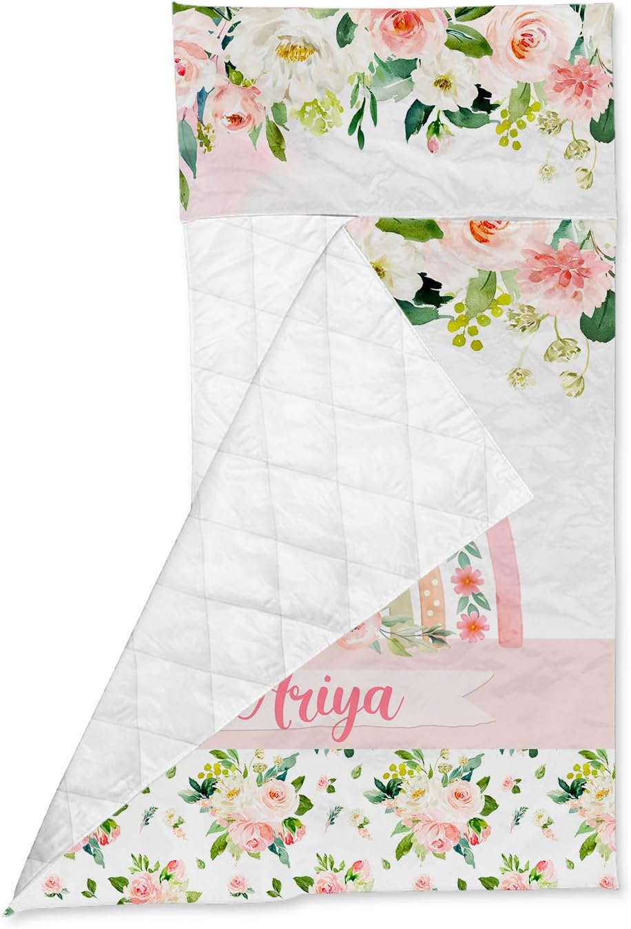 Tapete de siesta personalizado con diseño floral de arcoíris para niños con nombre, sacos de dormir para niñas, colchón de cama personalizado para