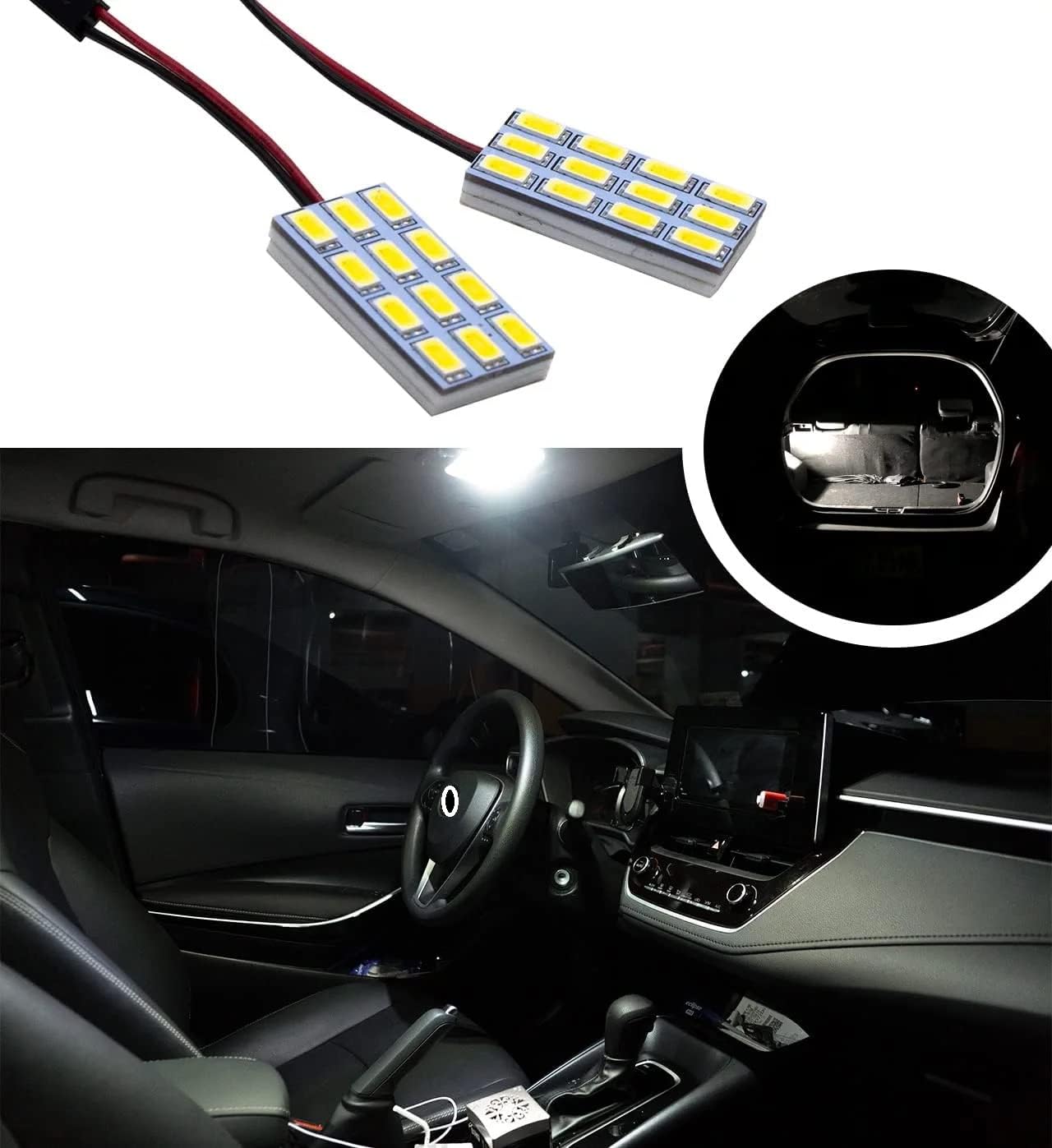 HYUGA 2 x 12SMD 5630 amarillo blanco 2700K Panel LED luz de cúpula auto auto bombilla interior del coche DC 12V-24V con adaptadores T10  BA9S