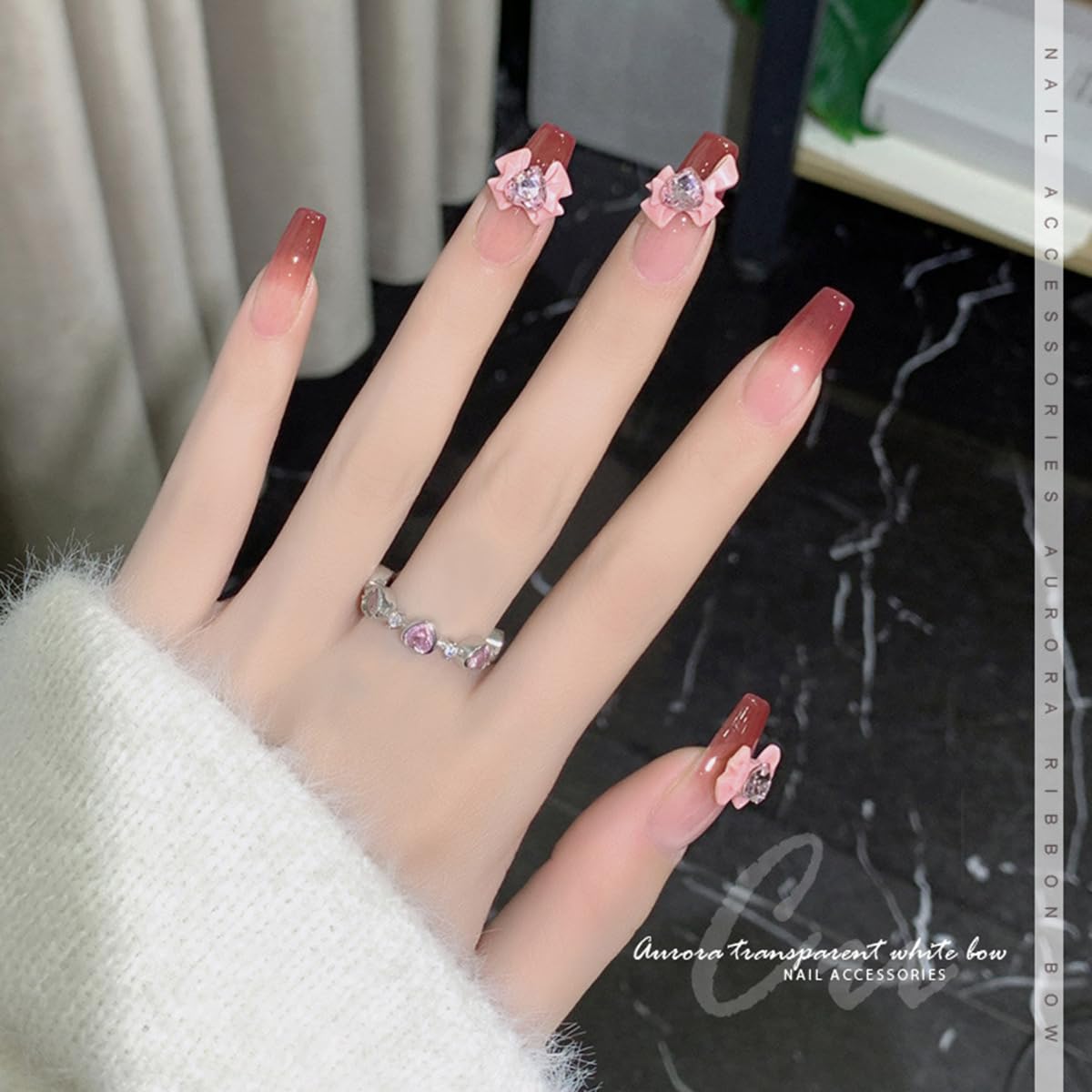 40 piezas de cinta de resina con lazo para uñas, estilo mixto, piezas de joyería de diamantes de imitación 3D, accesorios de decoración de uñas,
