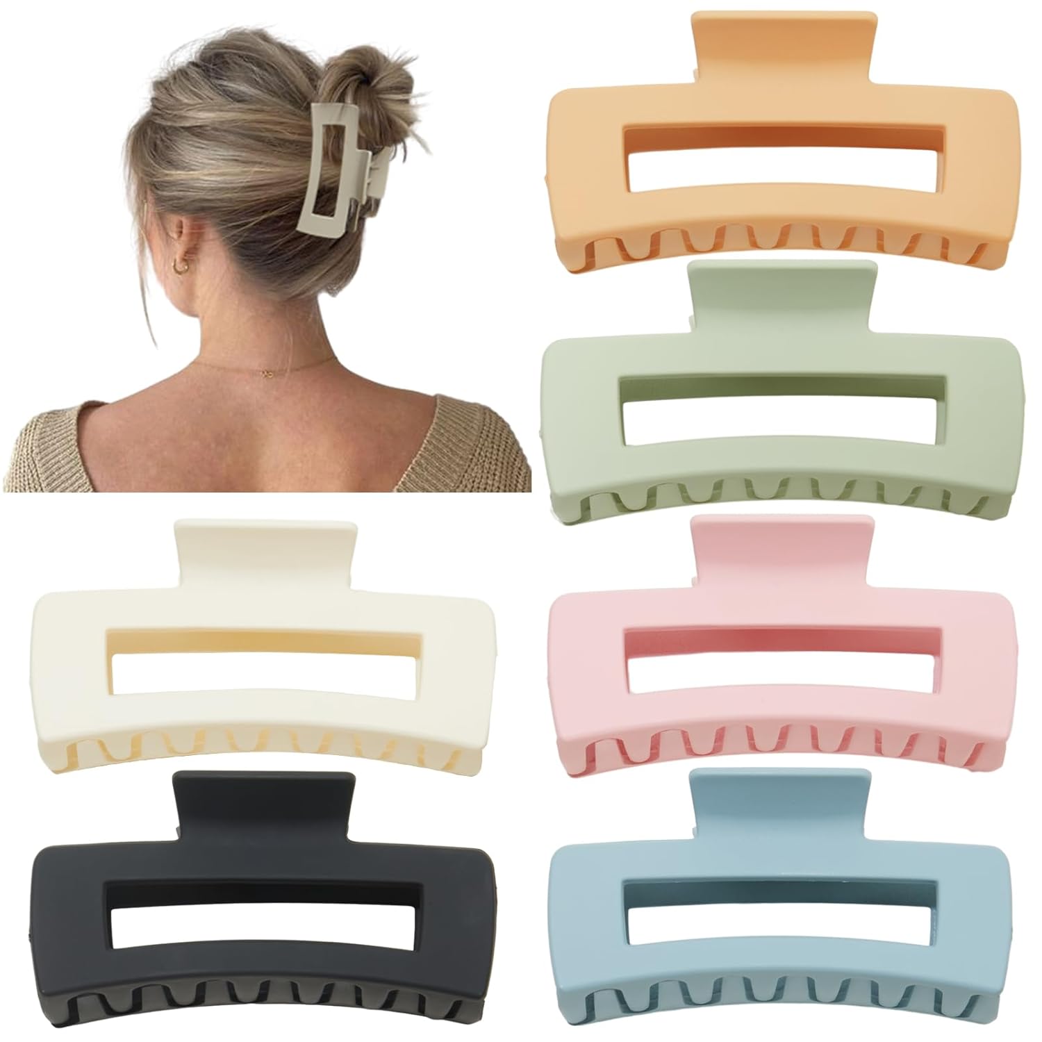 Sisiaipu Pinzas grandes para el cabello de 4 pulgadas, 6 pinzas grandes para cabello grueso, pinzas cuadradas para el cabello para mujeres, pinzas
