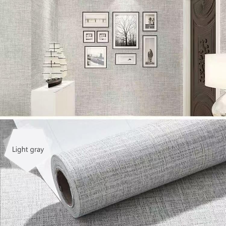 Papel tapiz de tela texturizada para despegar y pegar, papel de contacto de vinilo sintético para armarios, baños, encimeras y más (gris claro, 15.7