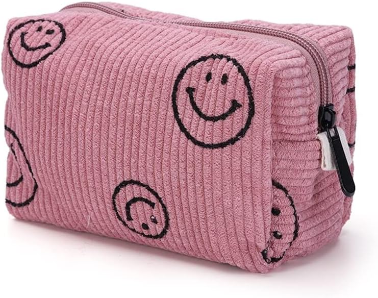 Bolsa de cosméticos de pana, bolsa de maquillaje de cara sonriente, bolsa de maquillaje de preparación para cosméticos, bolsa de aseo estético,