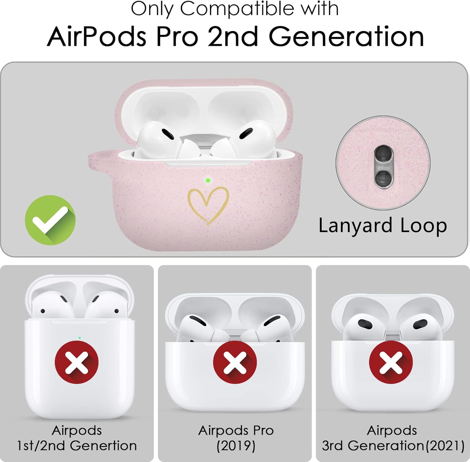 AIIEKZ Funda compatible con AirPods Pro 2 2022, funda de silicona suave con patrón de corazón dorado para AirPods Pro de 2 generación con bonito