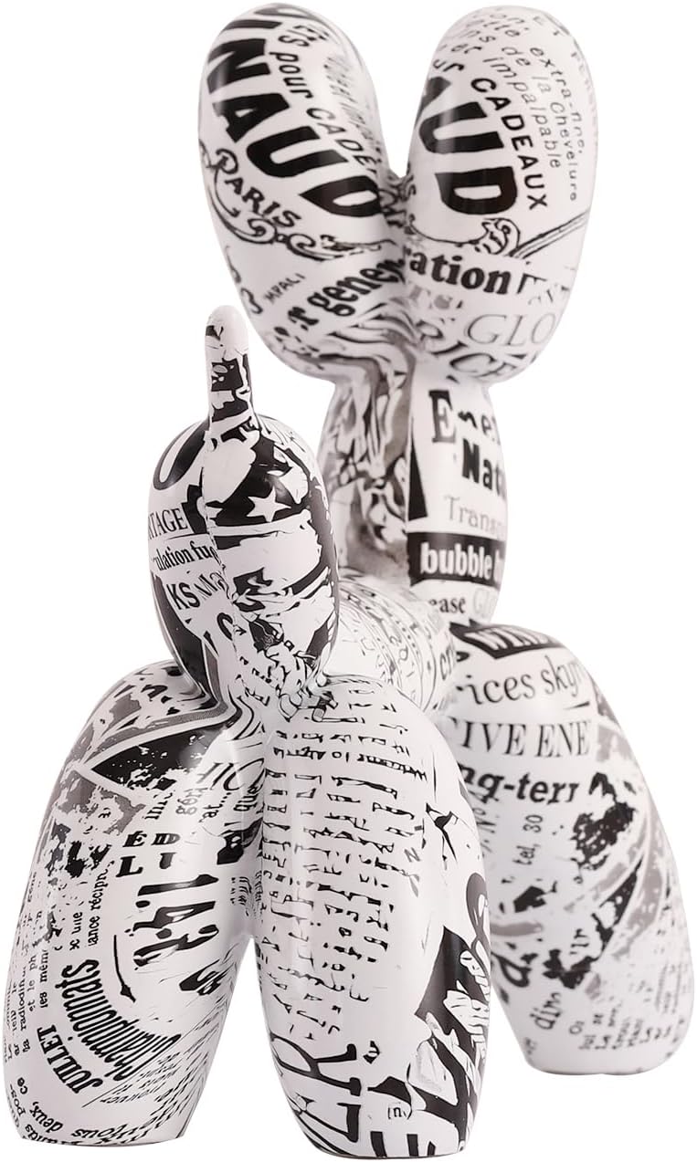 SVNXIUS Decoración de perro de resina, decoración de estatua de perro con globo de periódico para decoración del hogar, estantería de TV, decoración