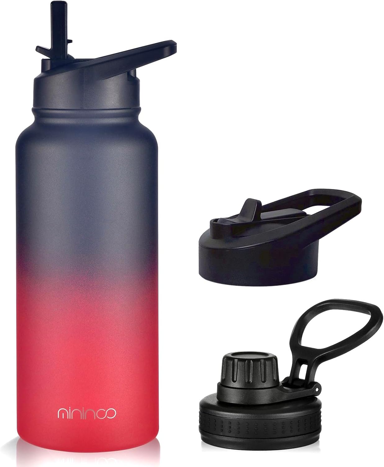 Botella de agua aislada de 32 onzas con popote, termo de acero inoxidable de doble pared al vacío con tapa para popote y tapa para beber, a prueba