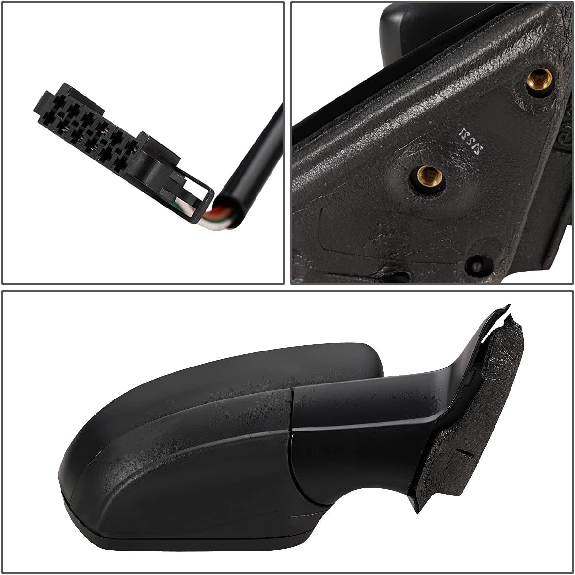 DNA Motoring OEM-MR-VW1321159 Espejo retrovisor plegable para el lado del pasajero con ajuste de potencia negro con vidrio calentado compatible con