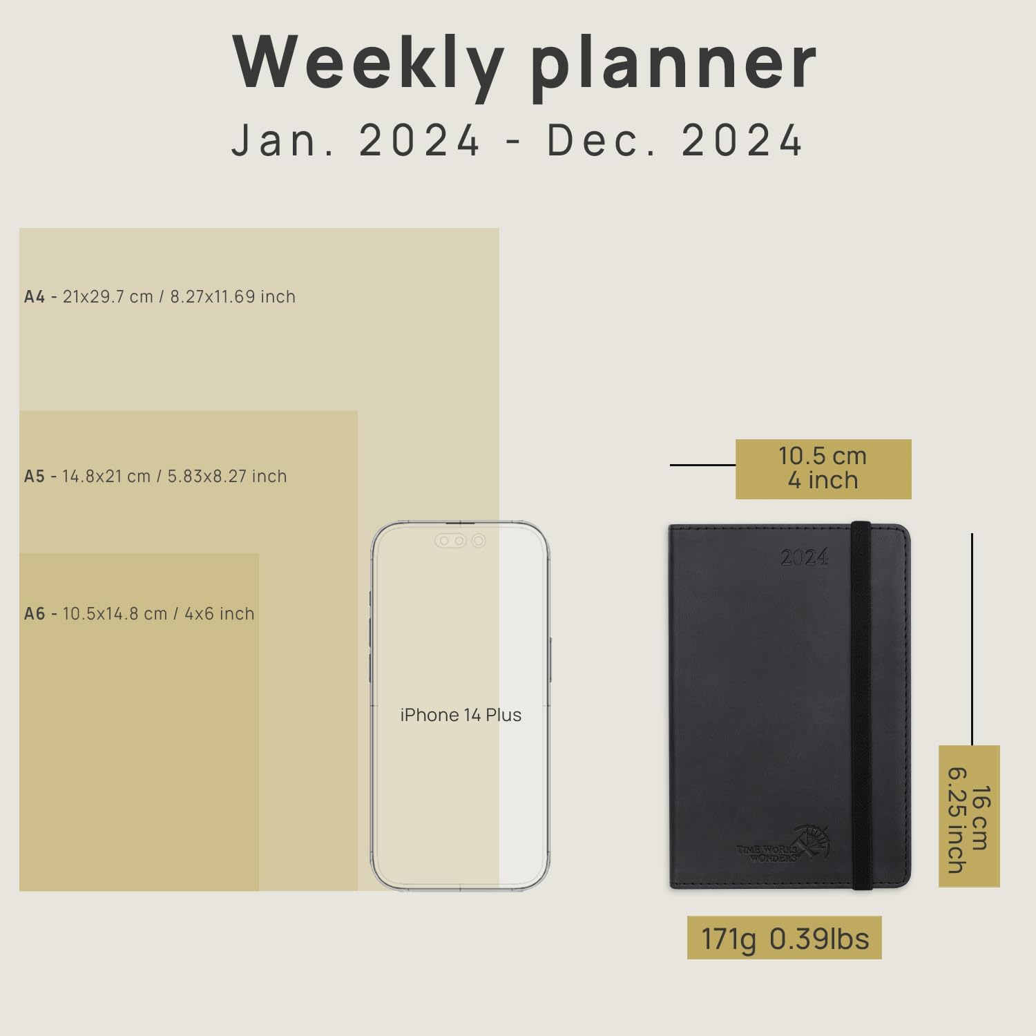 POPRUN Calendario de bolsillo 2024 planificador semanal y mensual para bolso  Agenda 2024 con cubierta suave de cuero vegano, cierre elástico,