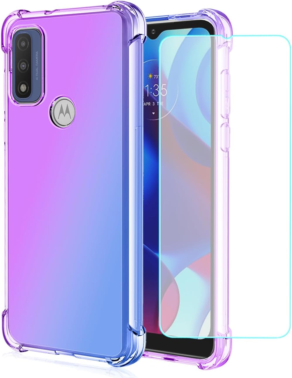 Ueokeird Funda para Moto G Pure 2021Moto G Power 2022 con protector de pantalla de vidrio templado, bonita funda transparente de poliuretano