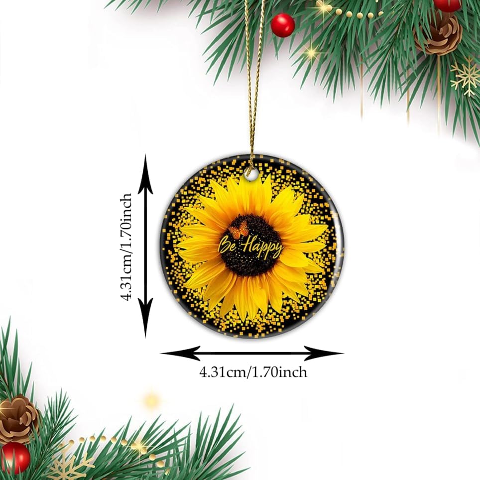 Adornos de Navidad de girasol amarillo y mariposa, adorno redondo de Navidad, decoración de regalo de vacaciones, viajes por el mundo, adornos