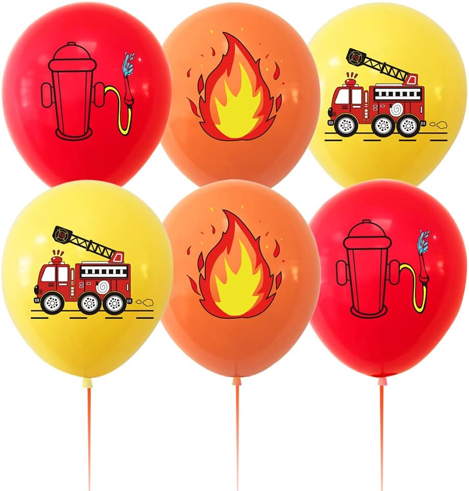 Suministros de fiesta de cumpleaños de camión de bomberos para niños y niñas, pancarta temática de feliz cumpleaños, globos de aluminio para