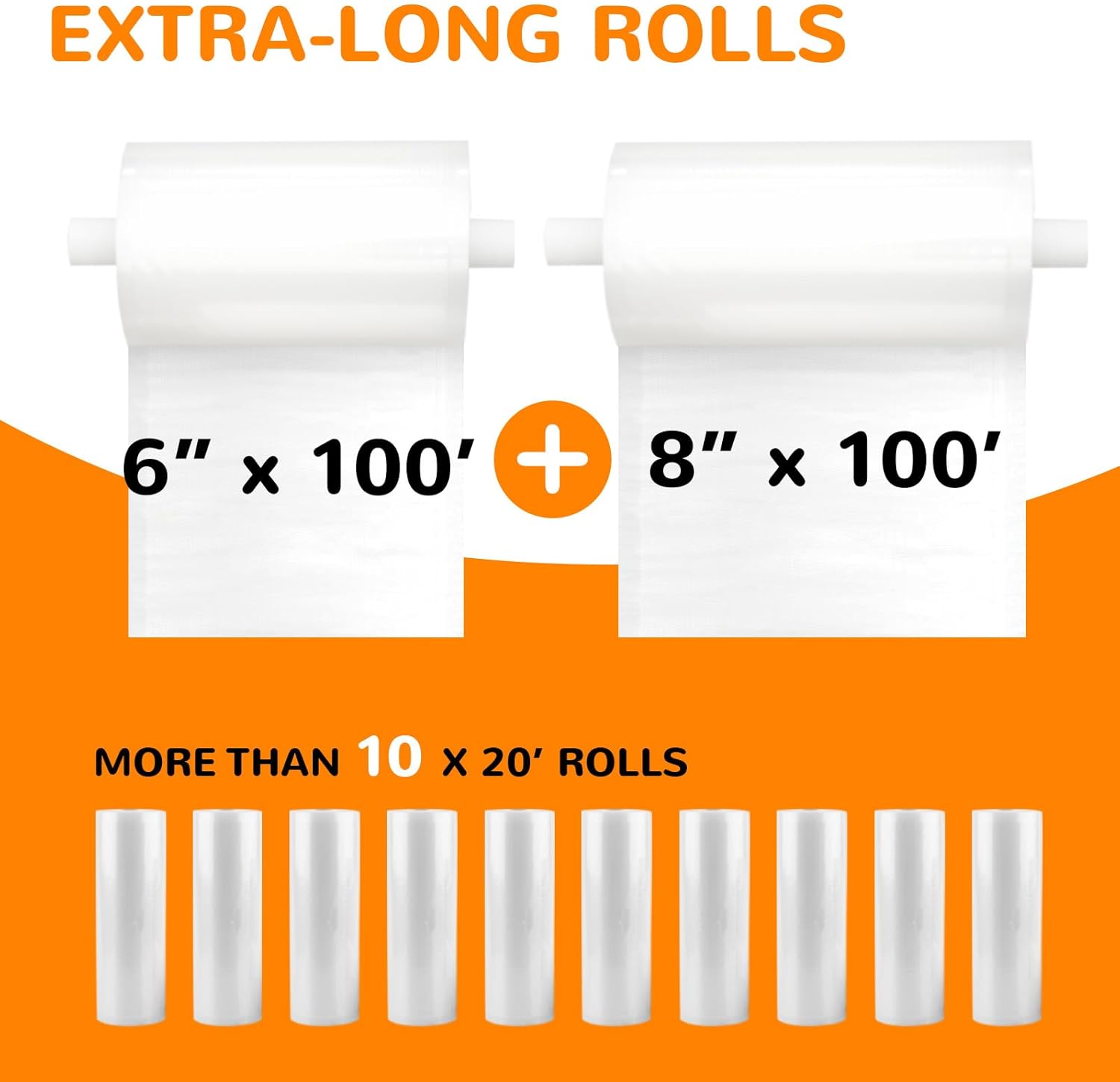 Rollo de sellado al vacío con cortador, 6 x 100 pies y 8 x 100 pies, 2 rollos ideal para guardar alimentos, sin BPA, grado comercial, ideal para