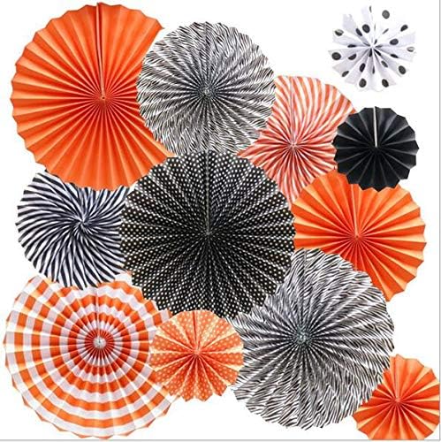 RayLineDo 12 guirnaldas de papel multicolor para colgar en fiestas, fiestas, bodas, cumpleaños, color negro y naranja