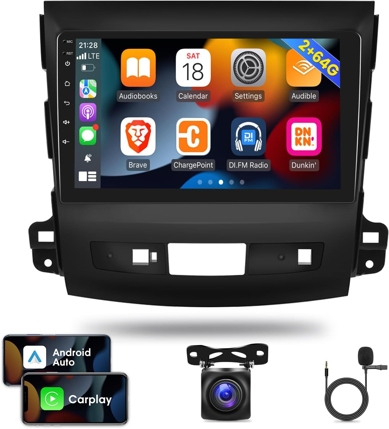 2G+64G Radio de coche para Mitsubishi Outlander 2008-2015, pantalla táctil Android estéreo de 9 pulgadas, CarplayAndroid AutoHi-Fi