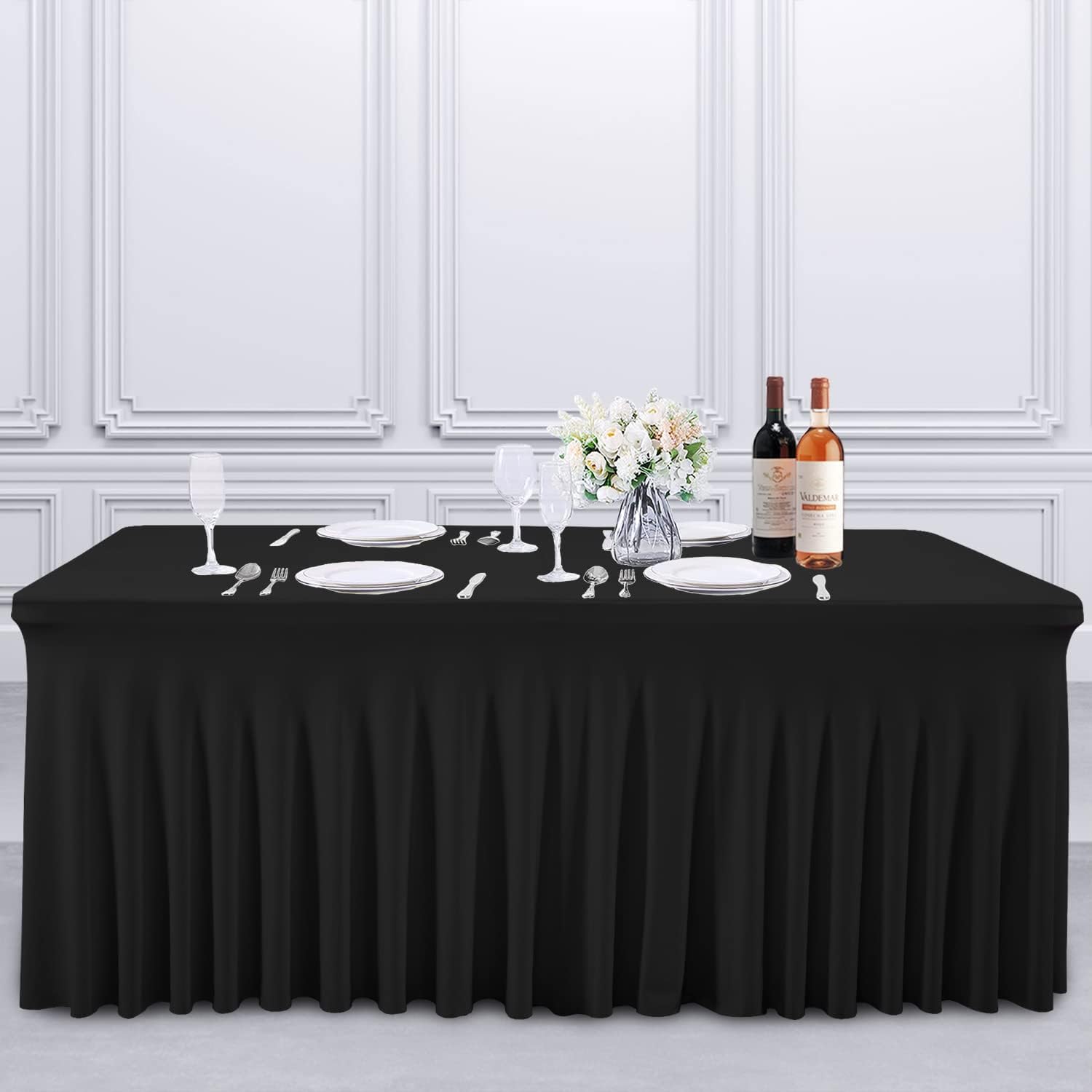Partisky Faldas de mesa negras para mesas rectangulares, fundas de mesa de elastano de 4 pies, manteles rectangulares de 4 pies, color negro,