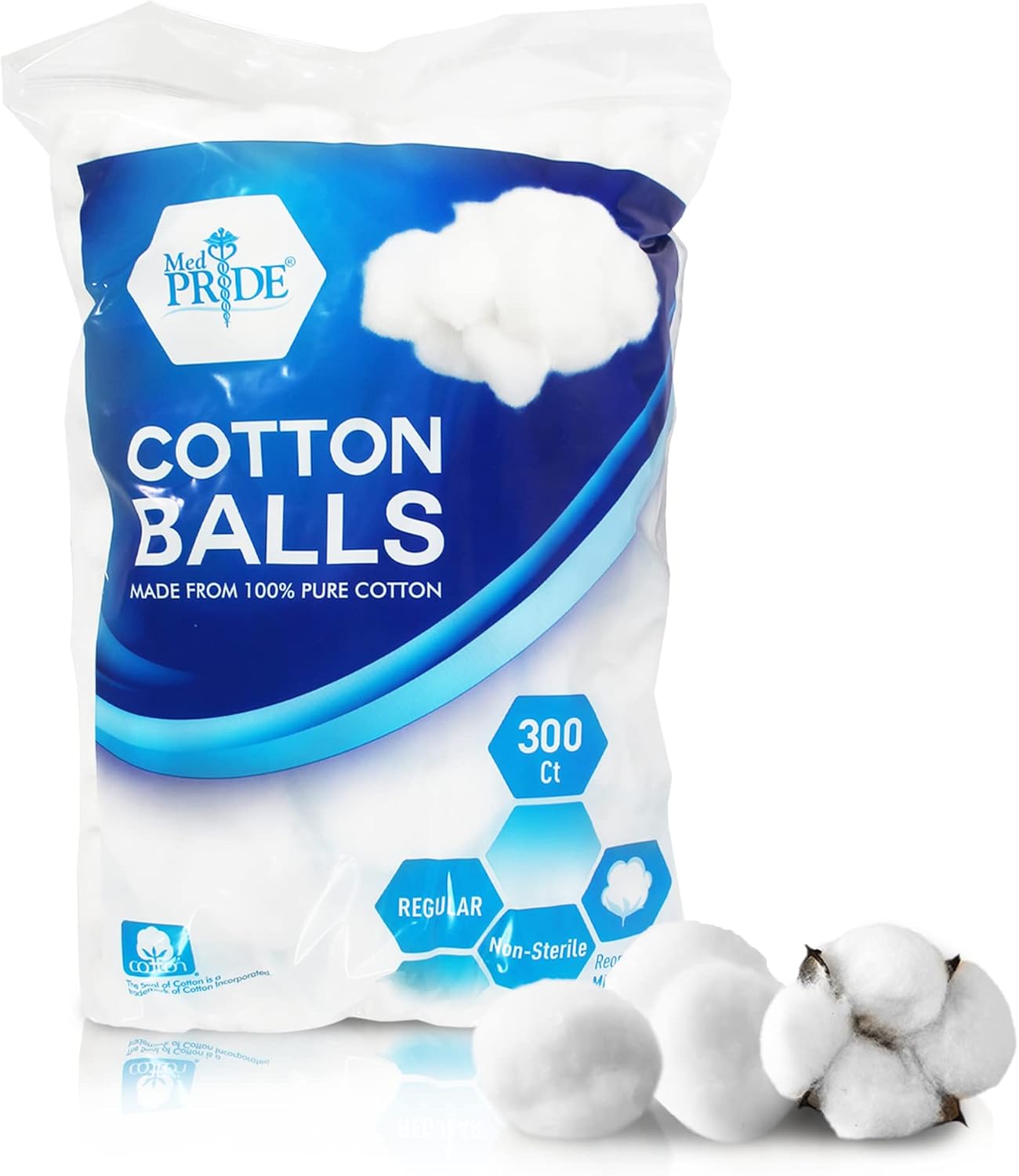 MED PRIDE Bolas de algodón 100% puro de alta calidad, 300 unidades, bolas de algodón multiusos para desmaquillante, esmalte de uñas, lociones de