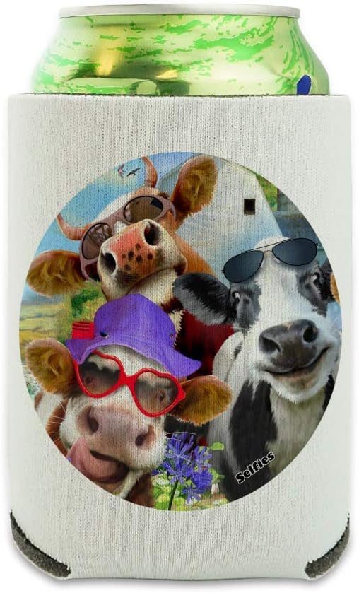Udderly Cool Cow Farm – Enfriador de latas para selfies, funda para bebidas, aislante plegable, soporte aislado para bebidas