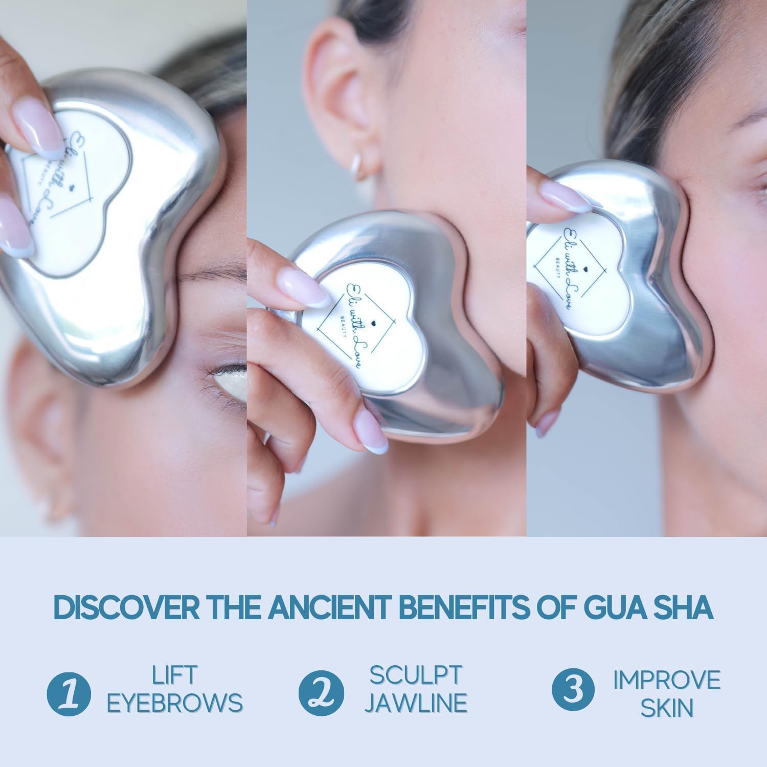 Tablero avanzado de acero inoxidable Gua Sha GuaSha con estuche de transporte de silicona, herramientas faciales Gua Sha para el cuidado de la piel,
