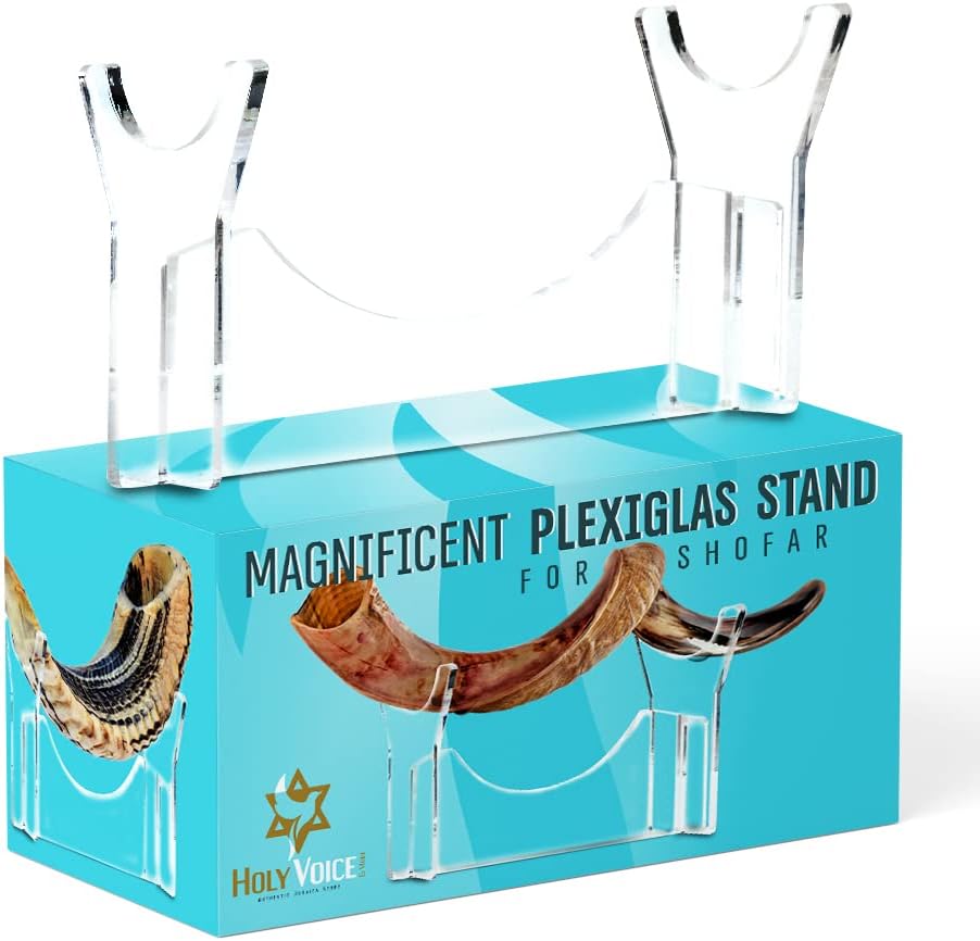 Holy Voice Shofar de decoración chapado en plata esterlina con soporte Shofar, bolsa de transporte, cepillo y spray antiolor, fabricado en Israel.
