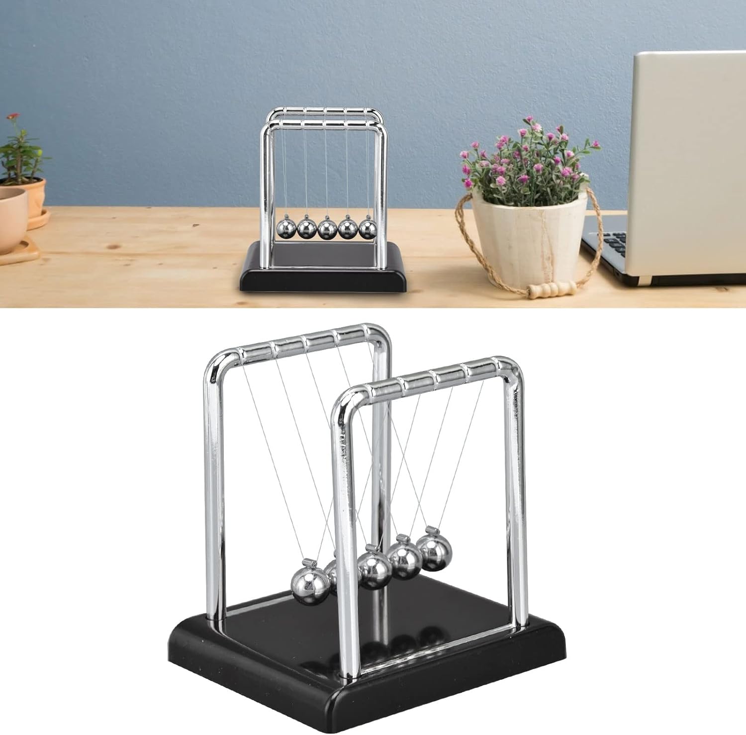 Pissente Bola de péndulo de equilibrio, bolas de péndulo de metal de equilibrio de cuna de Newtons, juegos de oficina, decoración de escritorio,