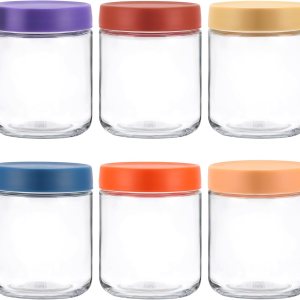 Tecbeauty 6 tarros de vidrio para avena durante la noche, tarros redondos herméticos resistentes a las fugas con tapa para almacenamiento al aire Tecbeauty 6 tarros de vidrio para avena durante la noche, tarros redondos herméticos resistentes a las fugas con tapa para almacenamiento al aire