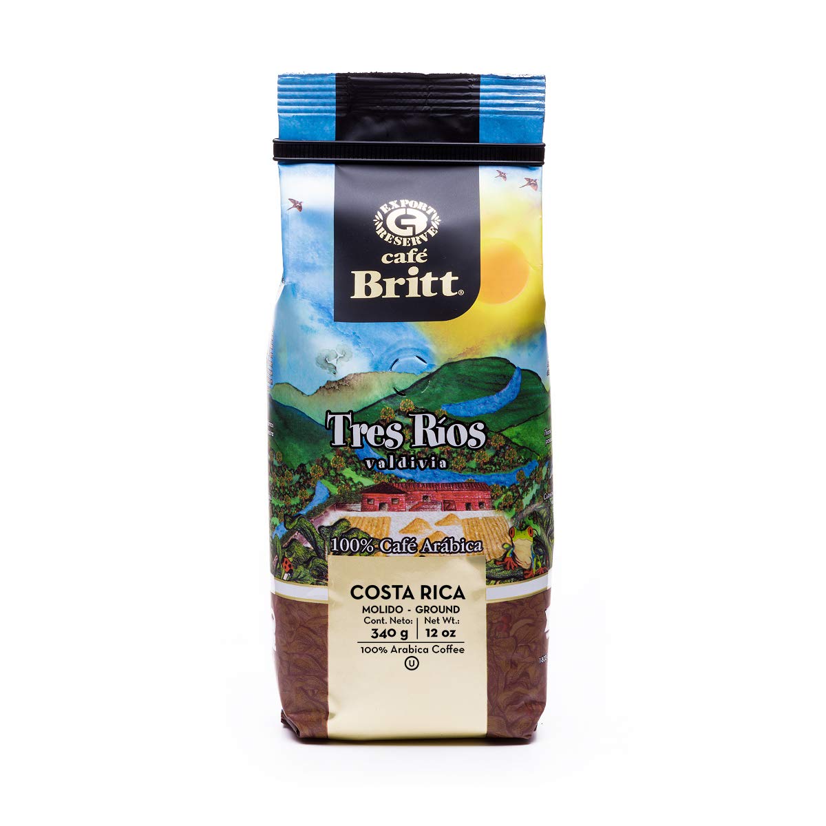 Café Britt – Café Costarricense Tres Rios Valdivia (12 onzas) (paquete de 3) – Café molido, arábica, kosher, sin gluten, 100% gourmet y tostado