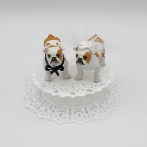 Decoración para pastel de boda de novia y novio de Bulldog Inglés Decoración para pastel de boda de novia y novio de Bulldog Inglés