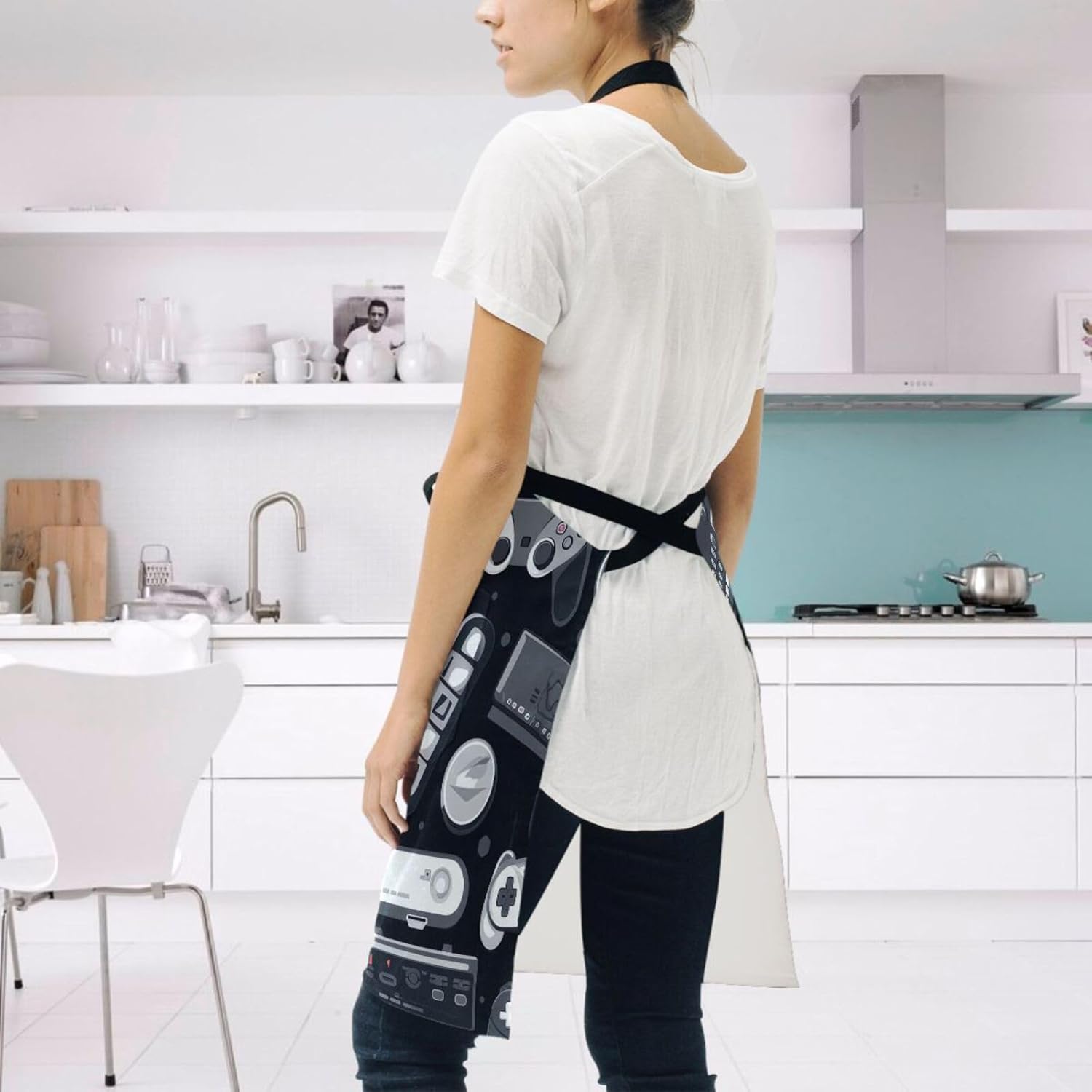 Alice Blue – Delantales de chef de restaurante, delantal de cocina a prueba de agua, delantales con bolsillos para profesores, regalos para chefs