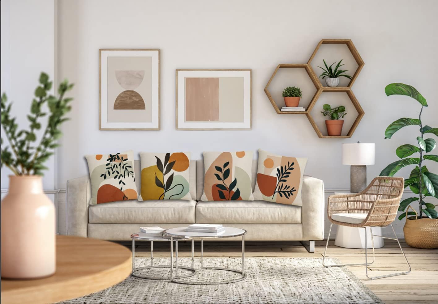Menoeceus Juego de 4 fundas de almohada bohemias de 18 x 18 pulgadas, fundas de almohada abstractas, fundas de almohada geométricas tropicales,