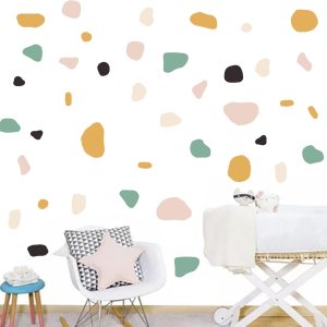 Calcomanías bohemias para pared, diseño de terrazo, diseño de lunares, piedras irregulares, coloridas, despegar y pegar, abstracto, vintage, Calcomanías bohemias para pared, diseño de terrazo, diseño de lunares, piedras irregulares, coloridas, despegar y pegar, abstracto, vintage,