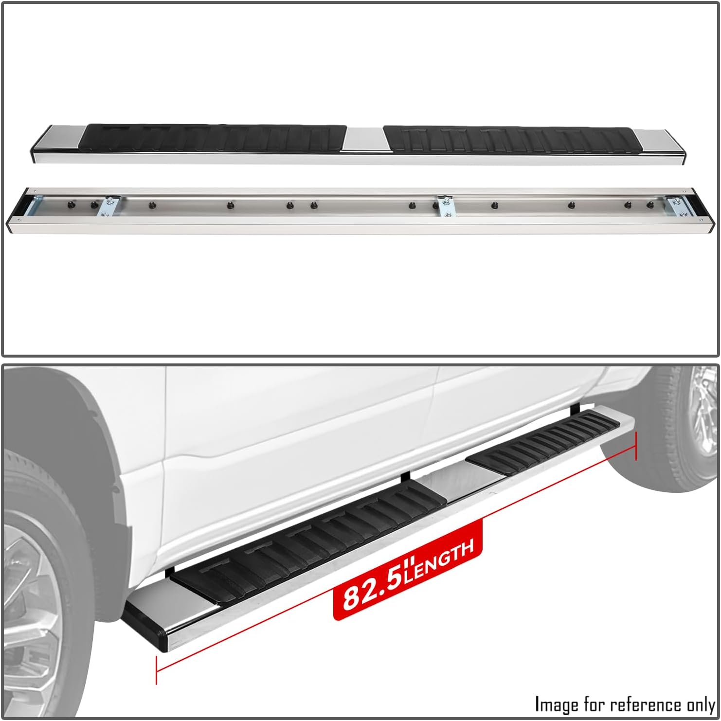 DNA MOTORING STEPB-A-0025 – Estribos laterales anchos de 6.75 pulgadas, de acero inoxidable, compatibles con Ram 1500 Crew Cab 4Dr, cromonegro,