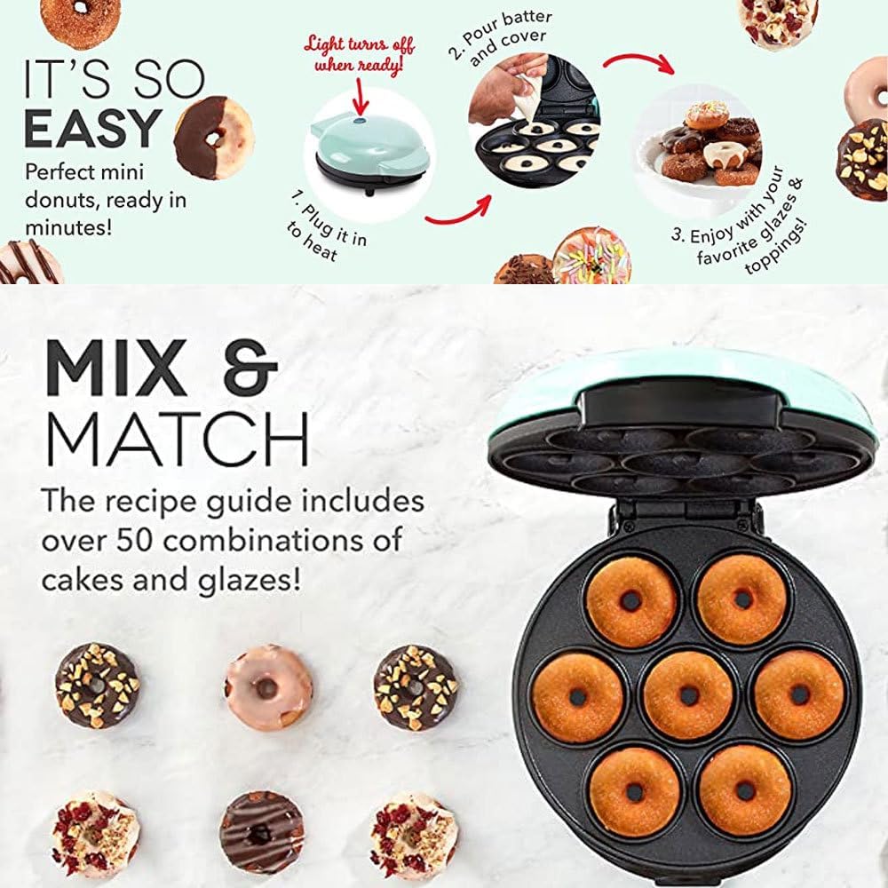 ifeeverkeep Mini Donut Maker- Donut Maker Machine for Home -7 Small Donut Maker,Electric Non-Stick Surface Makes for kids donut maker, Makes