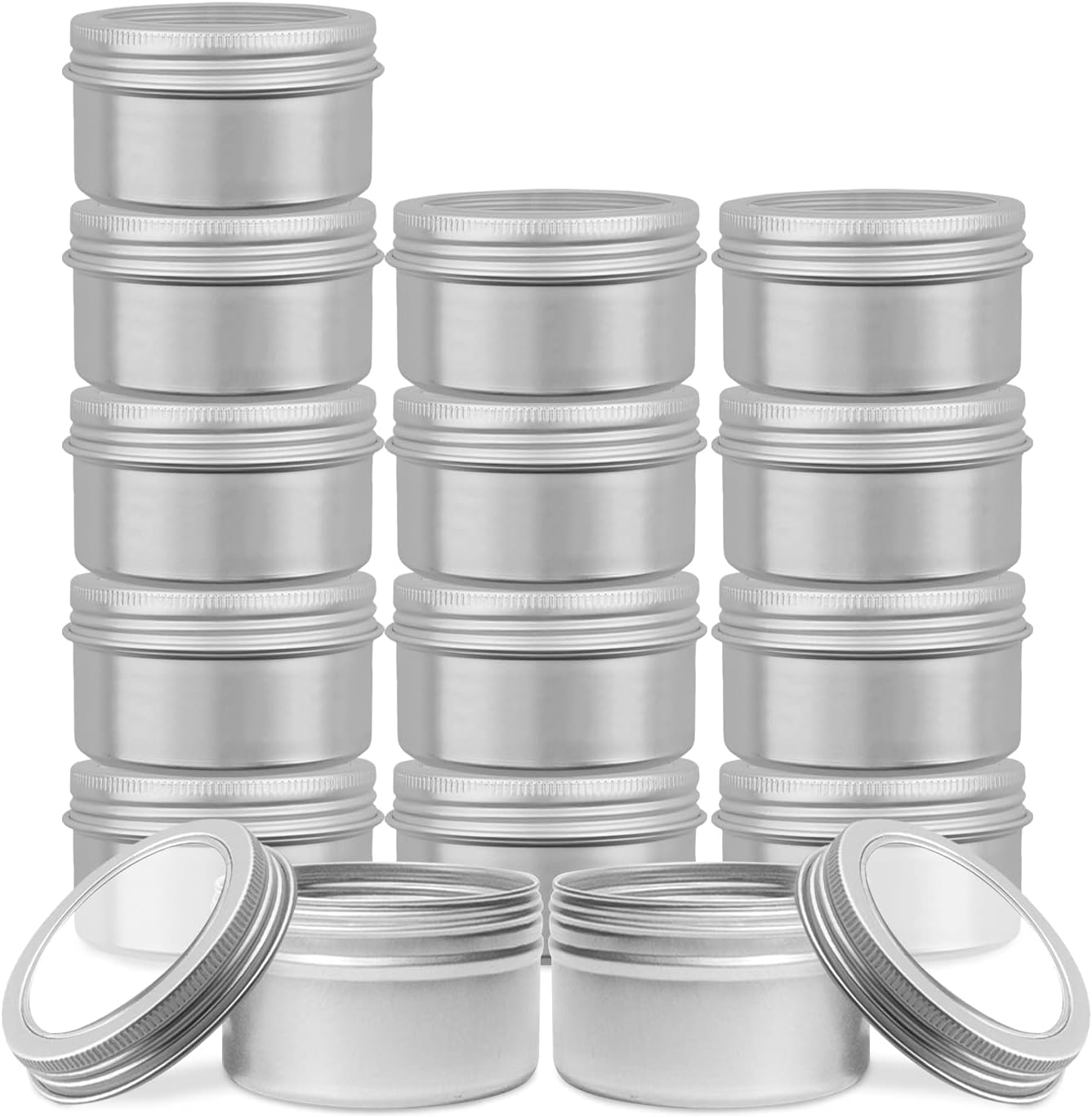 Lainrrew Paquete de 15 latas redondas de metal de 4 onzas, latas de aluminio pequeñas de metal para alimentos, recipientes de almacenamiento con
