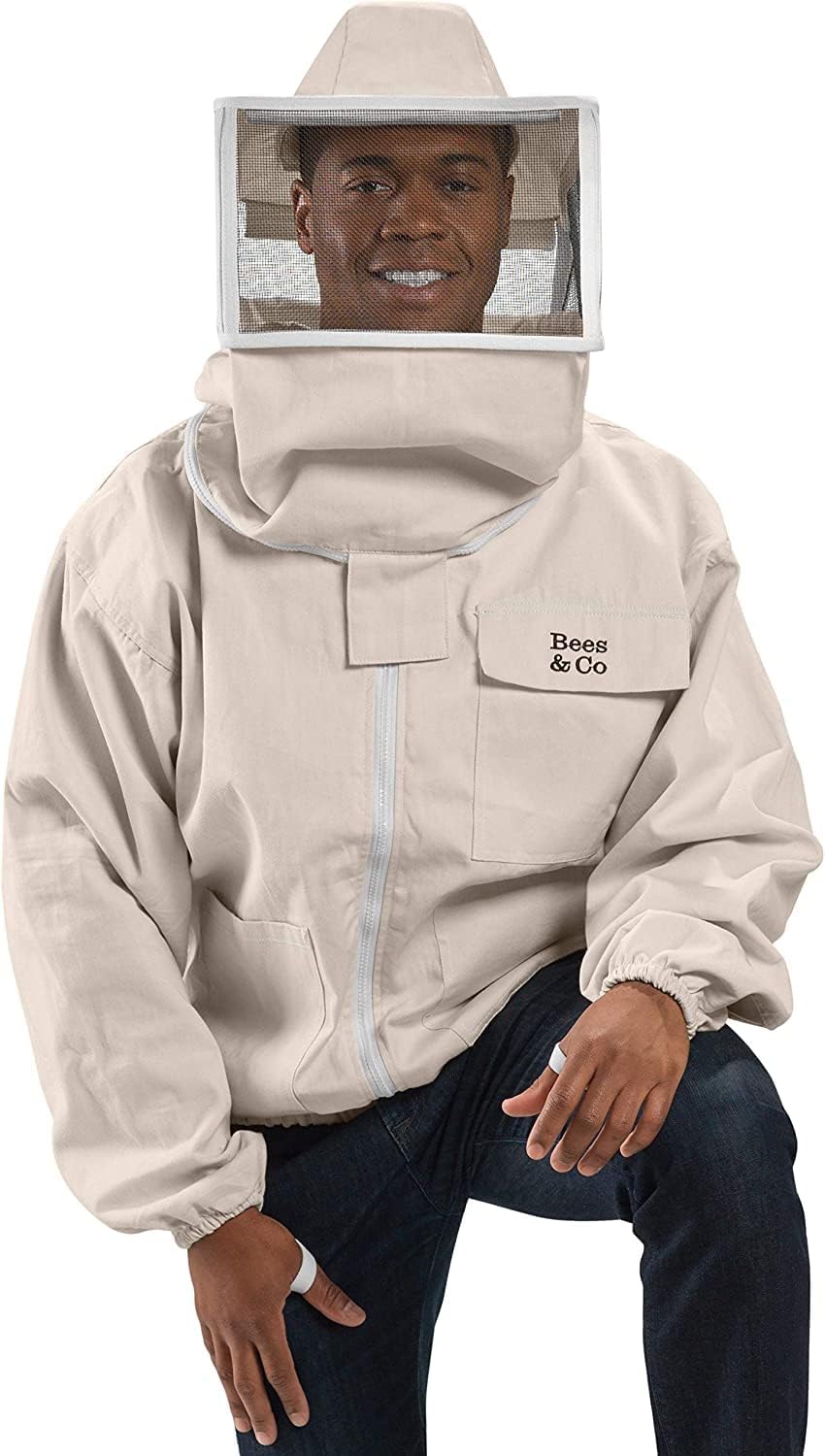 Bees & Co K75 Chaqueta de apicultor de algodón natural con velo cuadrado