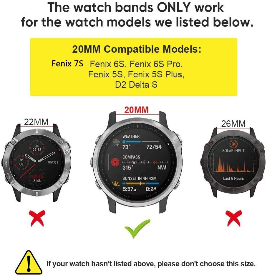ZACLAY QuickFit Lace – Correa de reloj Wishbone de 0.787 in compatible con Garmin Fenix 7S 5S5S Plus, 6S6S Pro, D2 Delta S, Descent Mk2S – Correa de