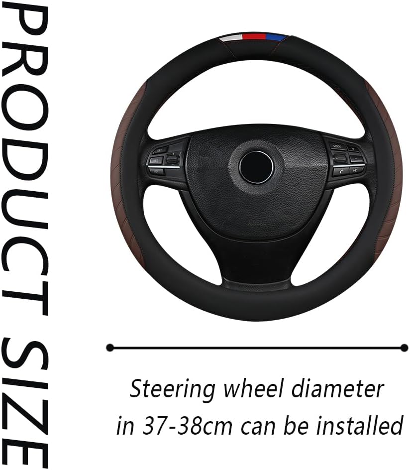 Funda para volante de automóvil, funda de cuero sintético con diseño de retazos de color fresco, antideslizante y transpirable para la mayoría de