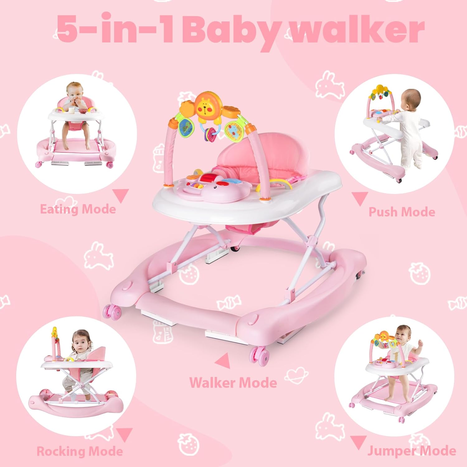Boyro Baby Andador de bebé 5 en 1, andadores de bebé para niños y niñas de 6 a 12 meses, caminador de actividad plegable, andador infantil con