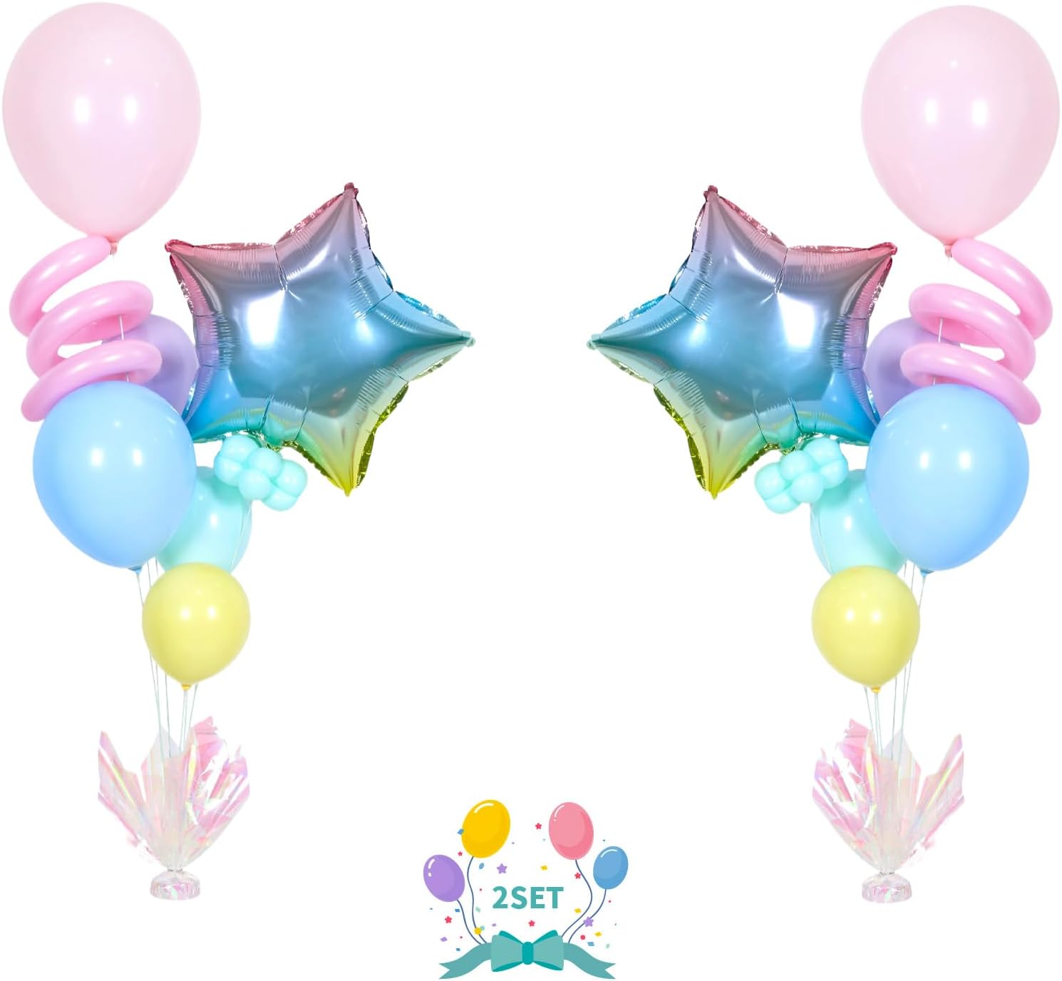 Juego de 2 soportes para globos con base sólida pesada, centros de mesa para cumpleaños, niñas, baby shower, San Valentín, decoración de fiesta de