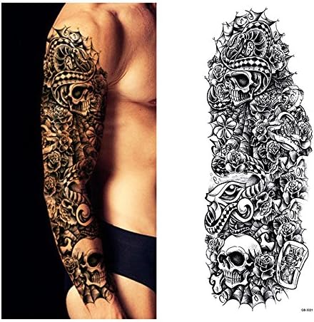 Juego de 8 hojas de tatuajes falsos temporales extra grandes de 18.9 x 6.7 pulgadas para hombres y mujeres, calcomanías de tatuaje de brazo