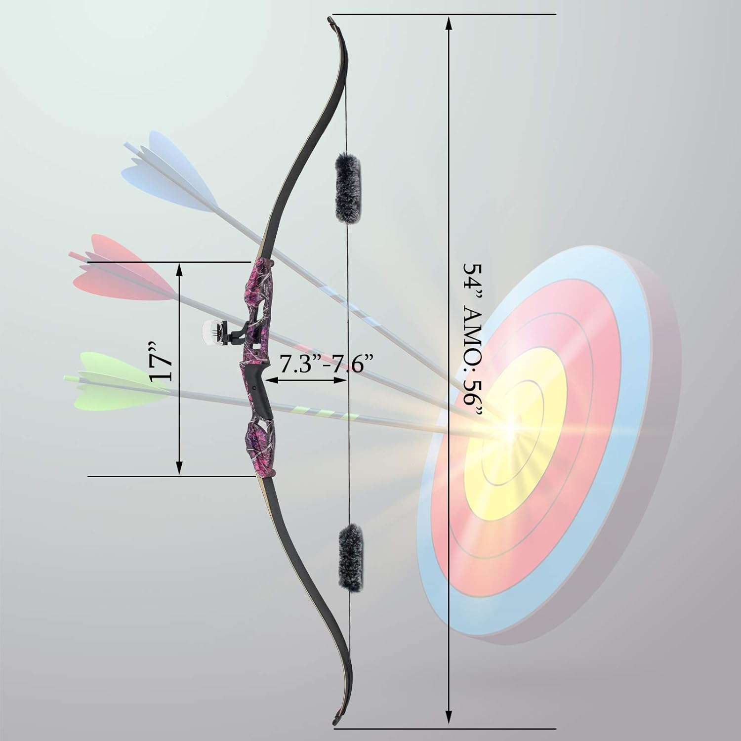 Arco recurvo de 56 pulgadas con dibujo máximo de 30 pulgadas, 30 35 40 45 50 libras de peso de dibujo, mano derecha y flecha al aire libre, juego de