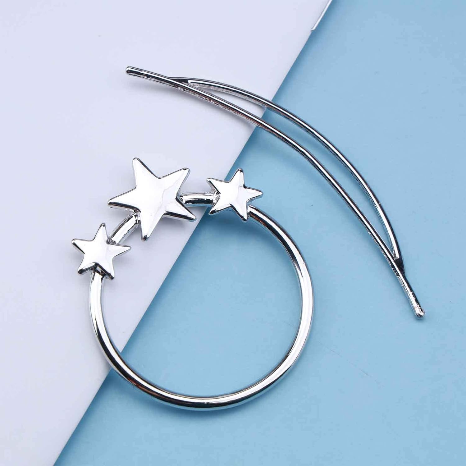 Palo de pelo con estrella bohemia plateada, pasador de pelo de estrella de círculo, pasador de pelo de estrella de metal, tobogán para el cabello,