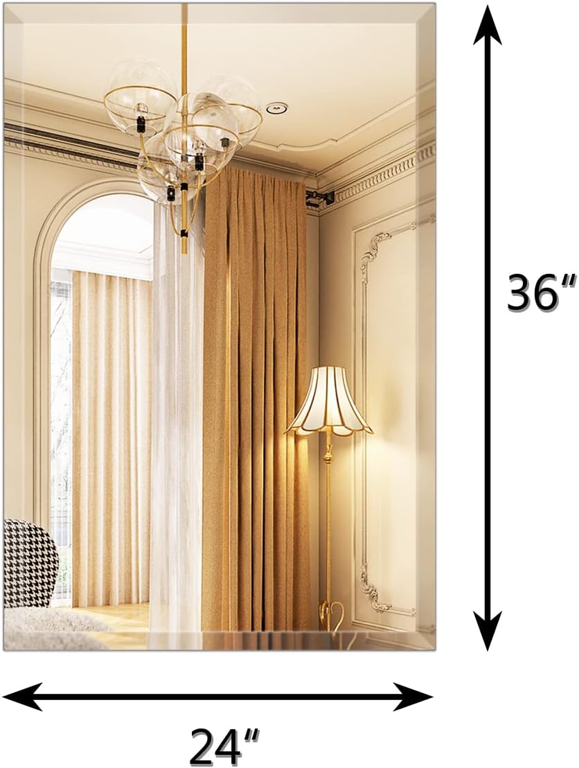 Umzodo Espejo de pared rectangular sin marco de 24 x 36 pulgadas con borde biselado de 1 pulgada para tocador de baño