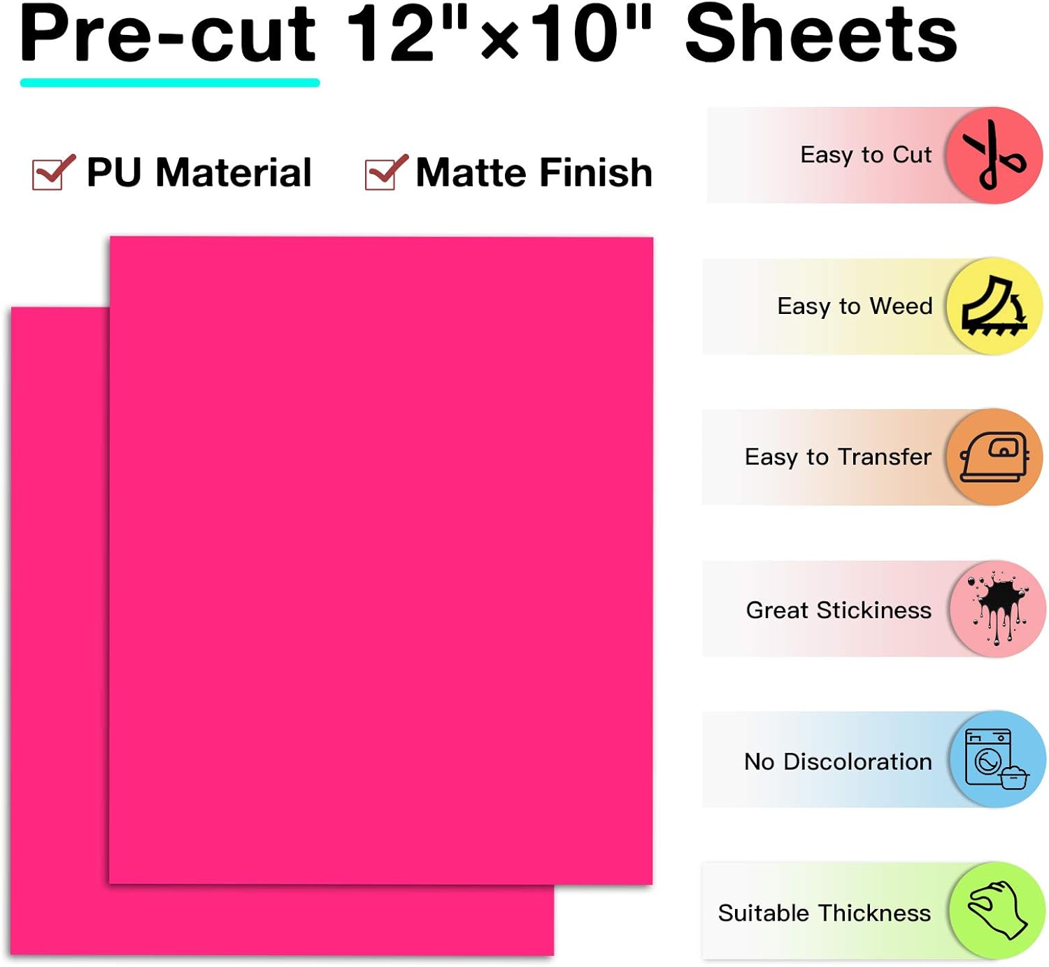 Paquete de vinilo de transferencia de calor HTV rosa neón paquete de 13 vinilos para planchar de 12 x 10 pulgadas, color rosa neón para camisetas,