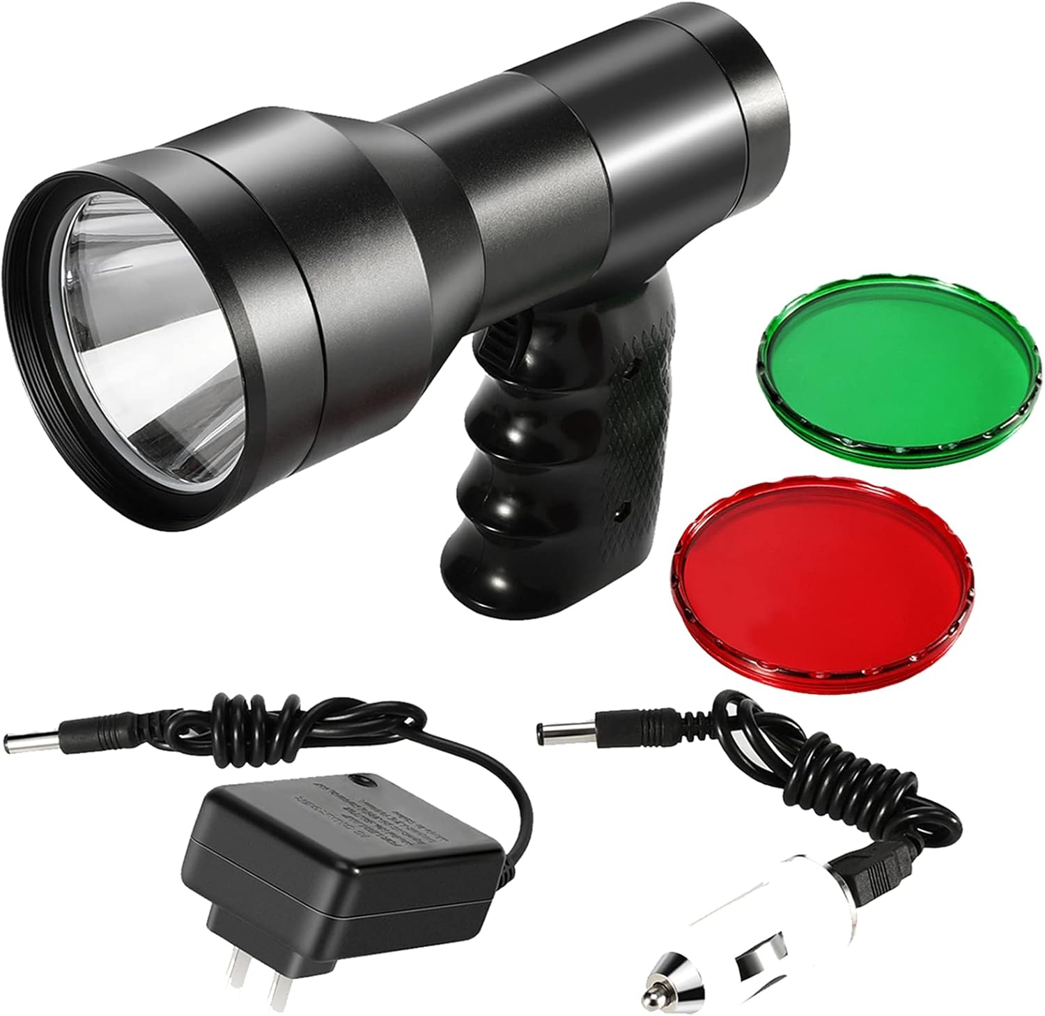 GearOZ Linterna de foco de caza, 90000LUX luz de punto recargable IP68 impermeable de mano LED luz de caza con filtro rojo verde para caza coyotes