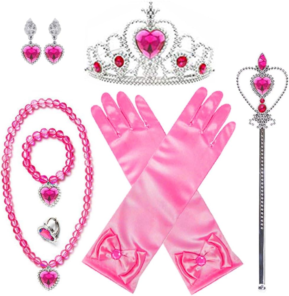 Disfraz de princesa Aurora, accesorios de disfraz para niñas, guantes de aurora, tiara, corona, collar, aretes, pulsera, anillo de princesa,