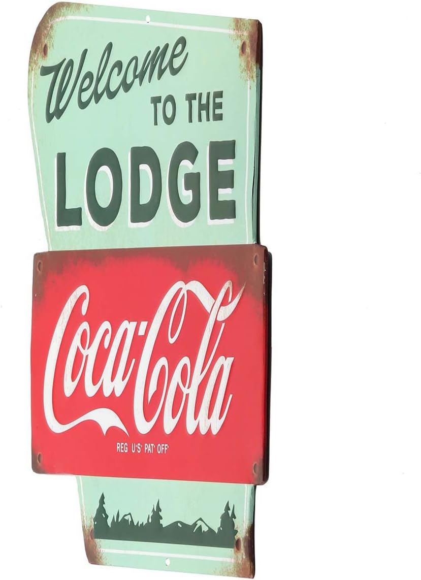 Coca-Cola Welcome to the Lodge – Letrero de metal en relieve, decoración de pared vintage para cabaña, cabaña o cueva de hombre