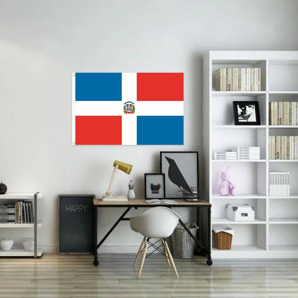 Bandera de República Dominicana de 3 x 5 pies, banderas impresas de poliéster 100D para decoración patriótica de interiores y exteriores