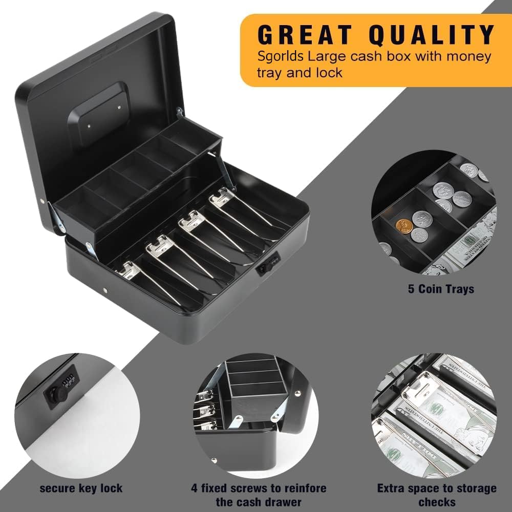 Caja de dinero grande con cerradura de combinación y bandeja de dinero, caja de dinero con bandeja para efectivo, caja fuerte con cerradura para