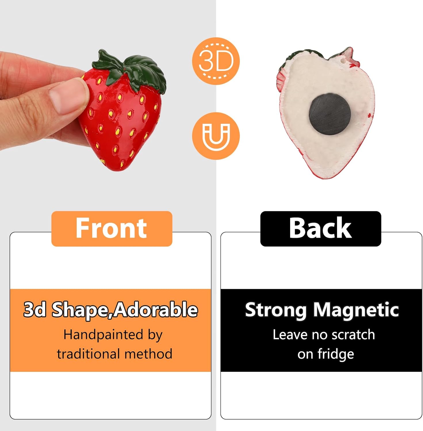 Imanes de frutas para refrigerador, 8 piezas de lindos imanes de refrigerador de dibujos animados 3D de resina para refrigeradores, pizarras