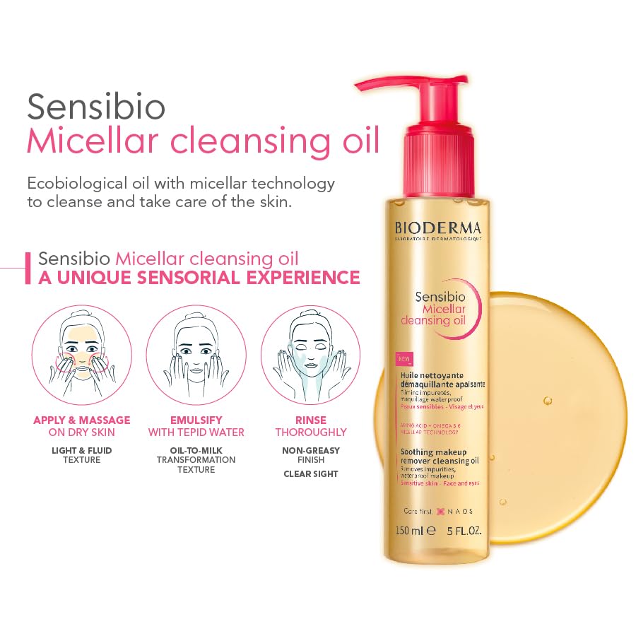 Bioderma – Aceite Limpiador Micelar Sensibio 5.1 fl oz – El 1er aceite micelar eco-biológico que limpia y cuida la piel