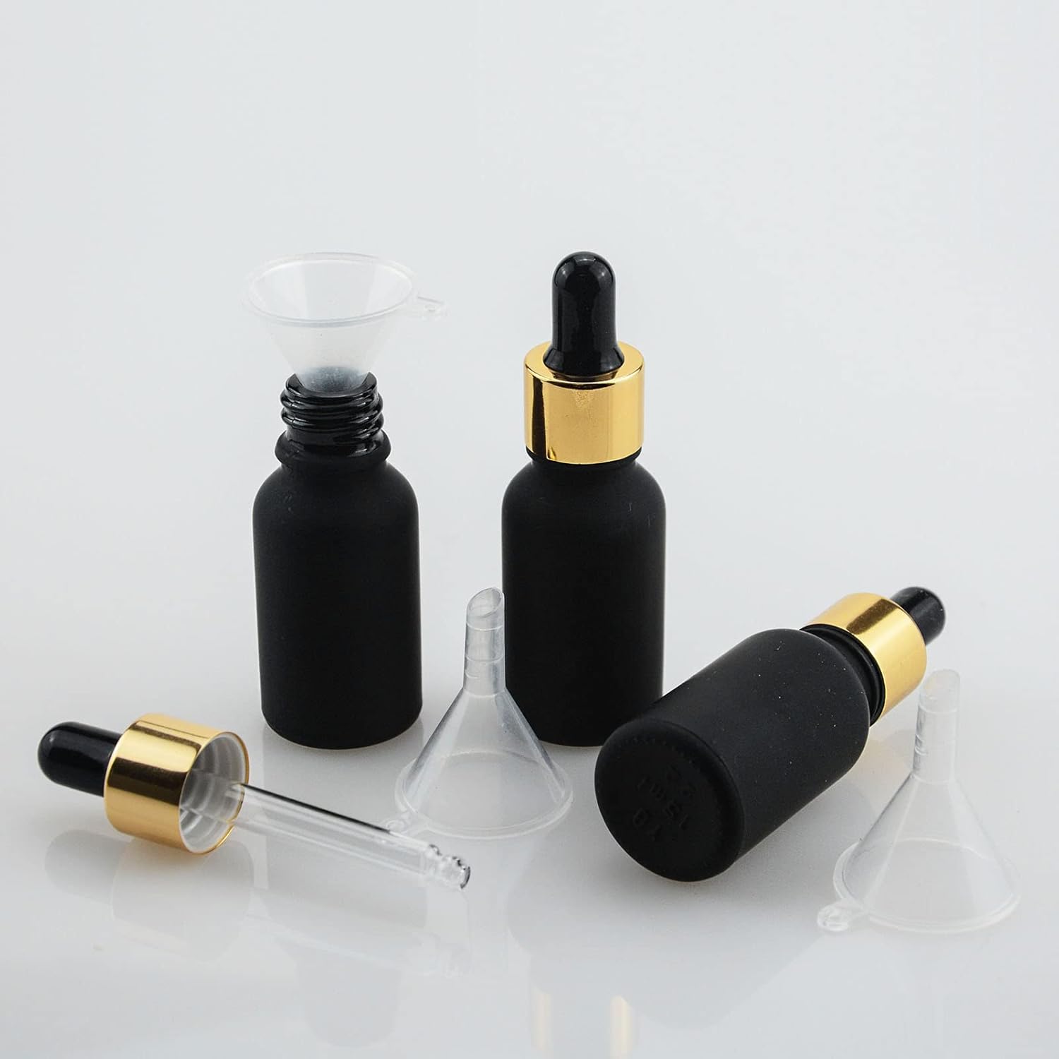 10 botellas con cuentagotas de vidrio esmerilado negro de 12 oz (0.5 fl oz), perfume, aromaterapia, cosméticos, aceites esenciales, muestra de mini